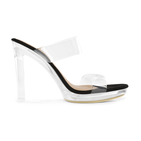 Clear Strap Block Heel Sandals - BLACK CLEAR - 2